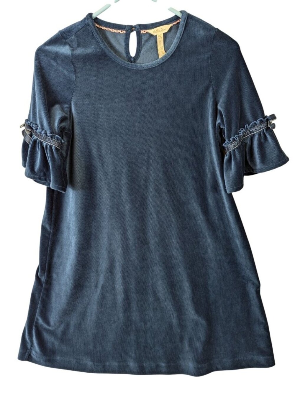 Matilda Jane Girls 14 Teal Ribbed Knit Dress Bell Sleeves Boho Casual Cute